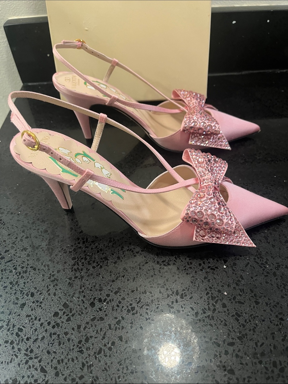 Valentino Garavani Pink Crystal Bow Slingback Pumps - Picture 2 of 8